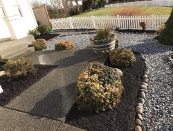 New bark, salt & pepper gravel, cobble stone for edging